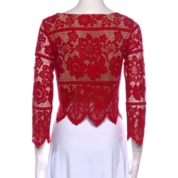 For Love & Lemons Gianna Red Lace Top - Picture 5 of 8